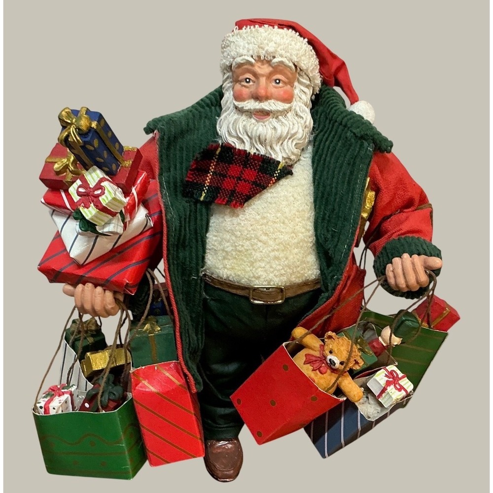 Kurt Adler Vintage Christmas Shopping Santa Fabric Mache Figurine 10in Holiday